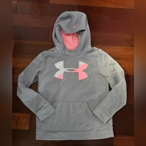 Under Armour Storm Youth Girls Size Large Gray Pink Hoodie Sweatshirt Logo